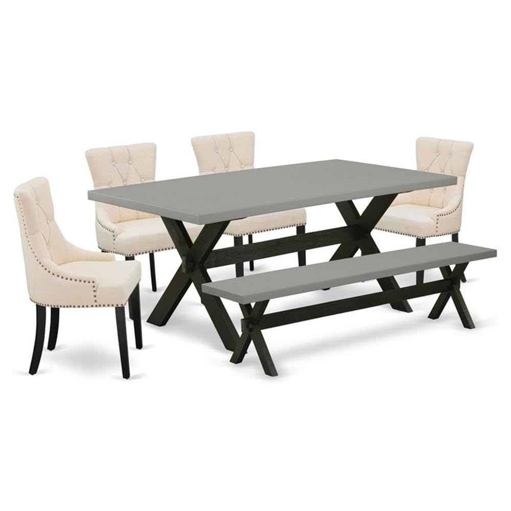 East West Furniture X697Fr102-6 6 Piece Dining Table Set Contains A Rectangle Kitchen Table With X-Legs And 4 Light Beige Linen Fabric Parson Chairs With A Bench, 40X72 Inch, Multi-Color